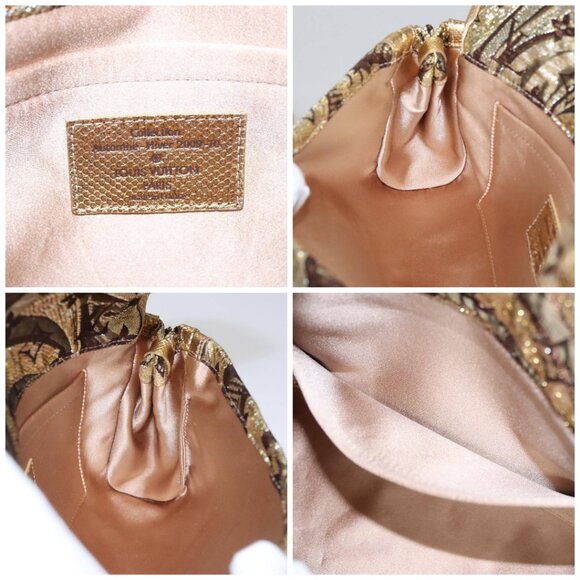 LOUIS VUITTON Monogram Brocade Tari Clutch Bag Gold M93142 LV Auth 106316S - Picture 13 of 14